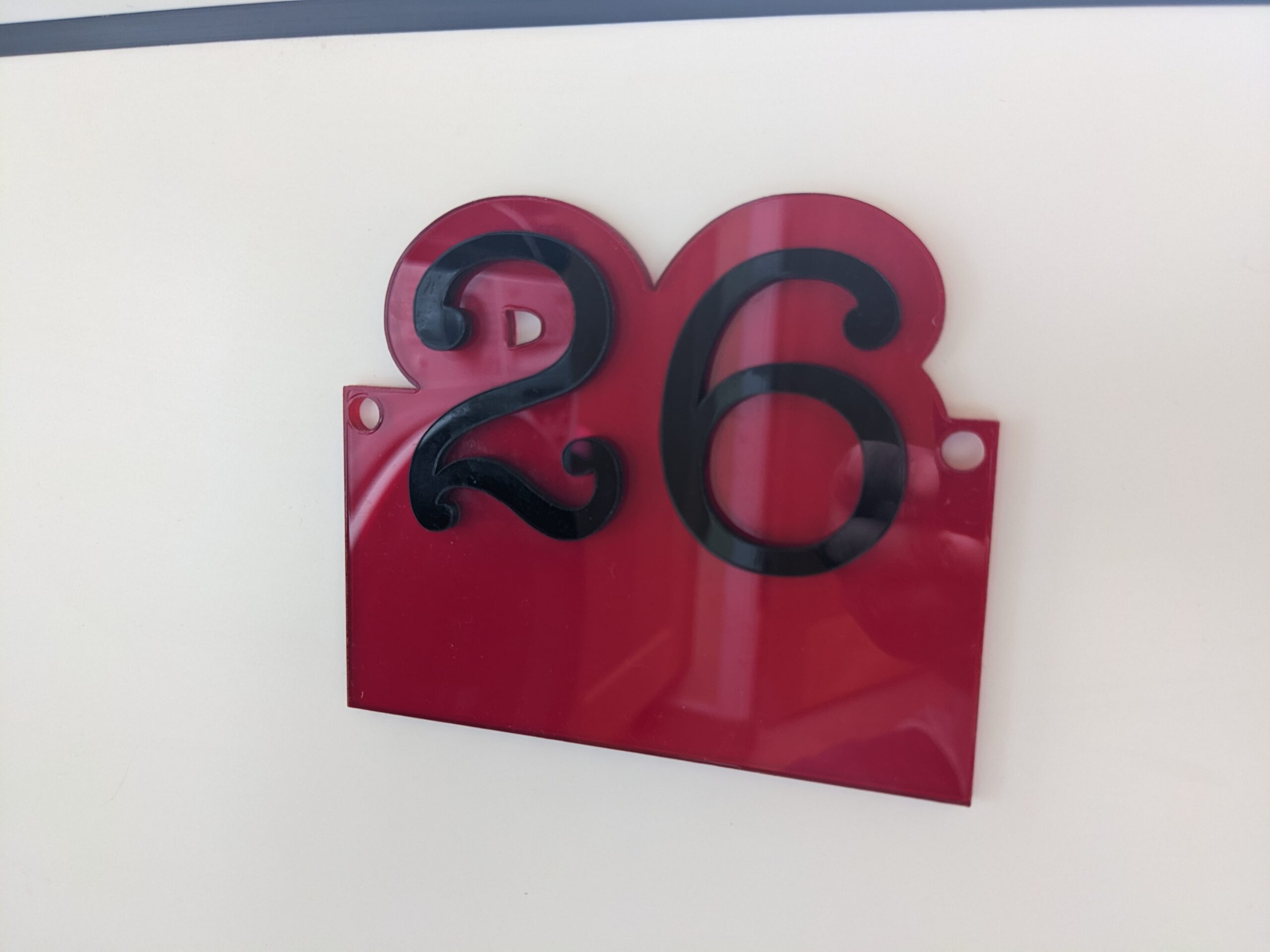 Personalised, engraved acrylic door number plaque. Rough Sawn Wood Crafts