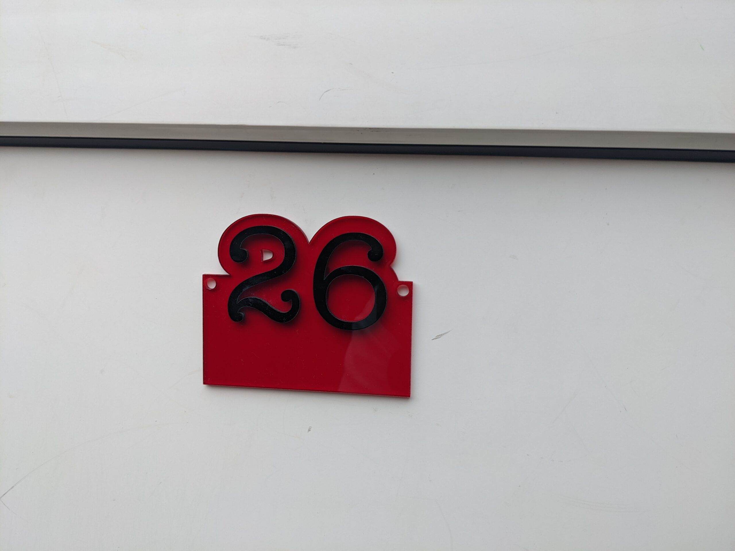 Personalised, engraved acrylic door number plaque. Rough Sawn Wood Crafts